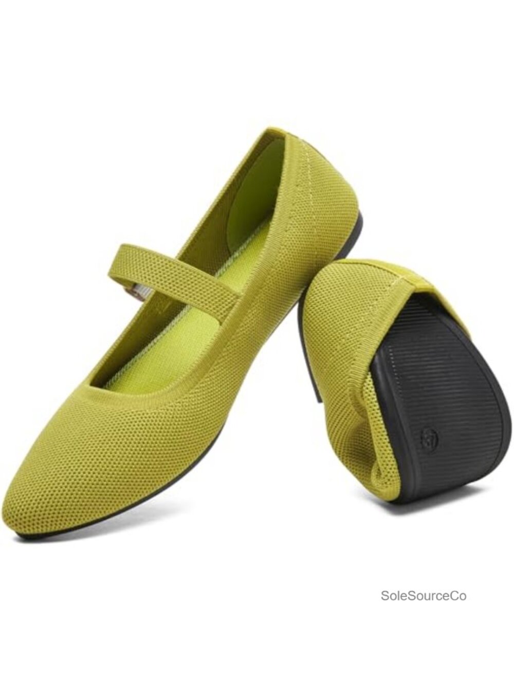 Women's Mary Jane Ballet Flats Slip-On with Adjustable Strap, Mesh Knit Pointed